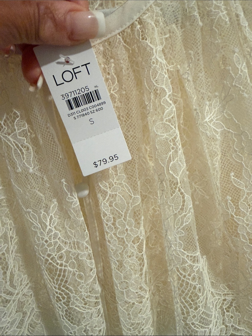 LOFT Cream Lace Button-Front Sheer Blouse - Picture 2 of 9